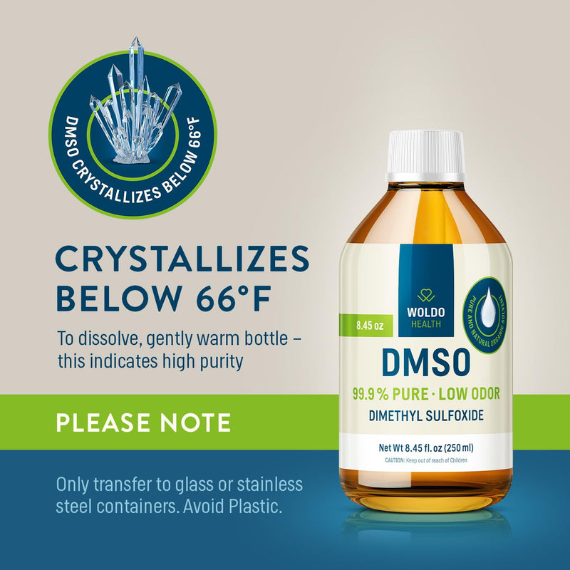 WoldoHealth DMSO (Dimethyl Sulfoxide) 99.9% - Pharmaceutical Grade 8.45 fl. oz. Glass Bottle 8.45 fl. oz. 99,9% (Pack of 1)