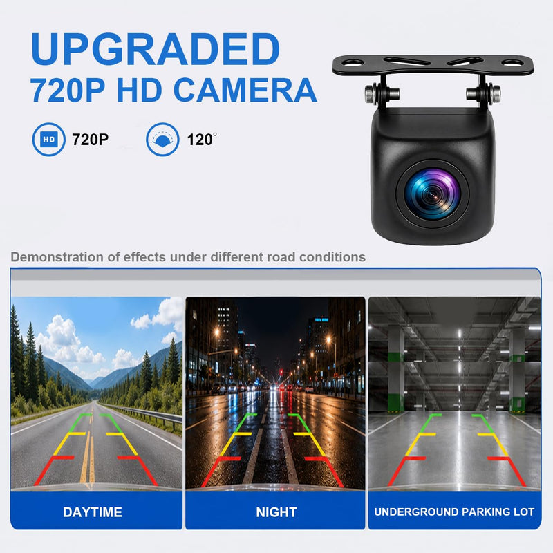 WiFi Backup Camera for Car, HD 720P Rear View Camera, 120-Degree Wide Angle Night Vision Reverse Camera with Metal Housing, IP69-Rated, for Cars, Trucks, SUVs and RVs