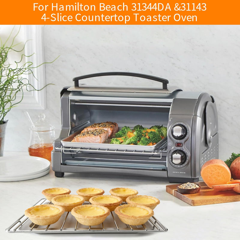 Toaster Oven Accessories for Hamilton Beach Easy Reach 4 Slice Countertop Toaster Oven, 10.9×9.2 IN Food Grade Stainless Steel Toaster Oven Replacement Parts Sheet Pan Tray Rack, Dishwasher Safe 10.9×9.2 IN Set for Hamilton Beach 4 Slice