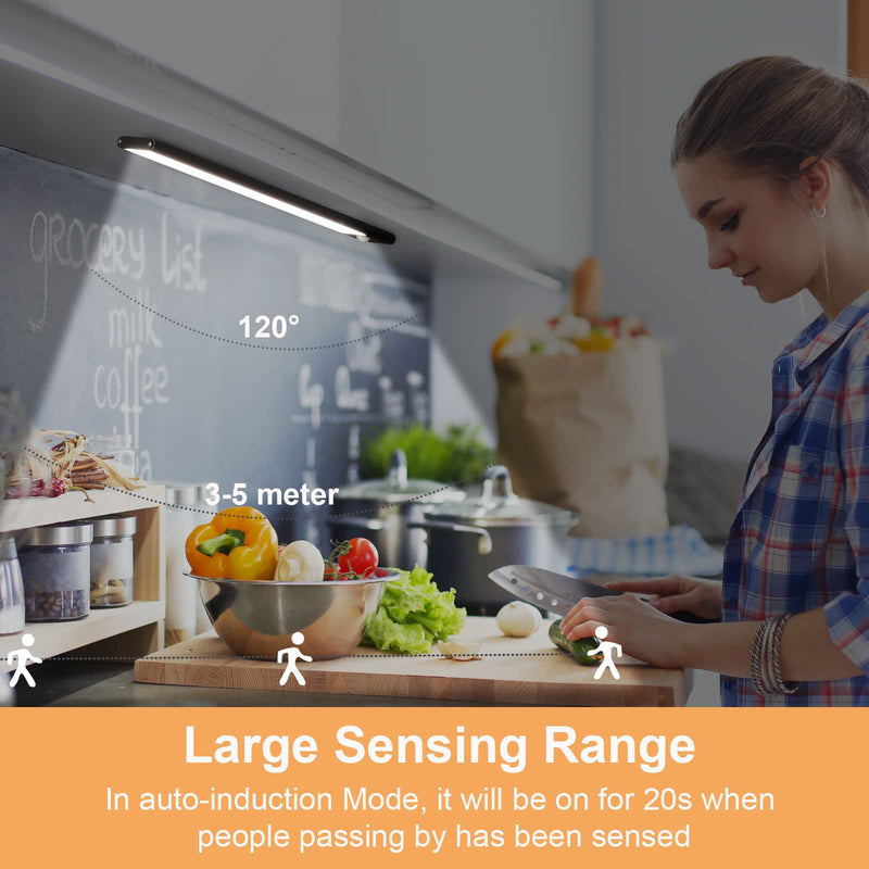 Under Cabinet Lights Wireless,Under Counter Motion Sensor Light Kitchen, 54 LED Rechargeable Night Lighting,3 Color Temperatures Black Closet Light for Bedroom,Wardrobe, Stairs,Cupboard(2 Pack) 12inch Black 54LEDs Sliver