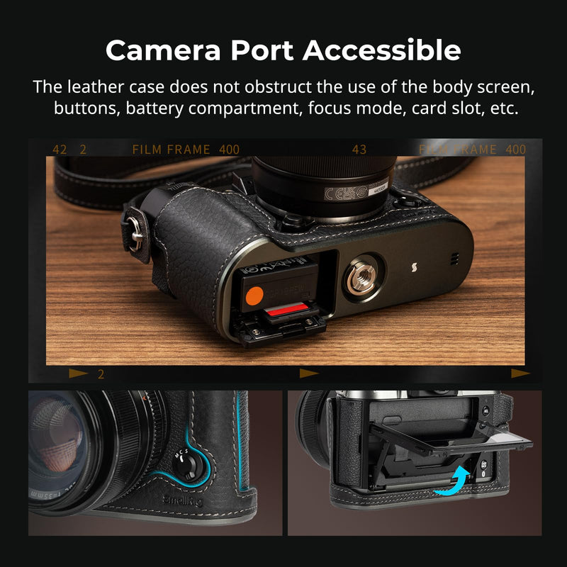 SMALLRIG X-T50 Half Leather Case Kit with Shoulder Strap, Retro Style Leather Camera Half Case with Aluminum Alloy Frame for FUJIFILM X-T50 (Black) - 4709 Black