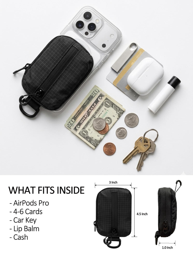 FIREDOG MagSafe Mini EDC Organizer for iPhone, Magnetic Everyday Carry Pouch for Cards, Folded Cash, Earbuds & Small Essentials, Water-Resistant Ripstop Nylon Pocket (Black) Black