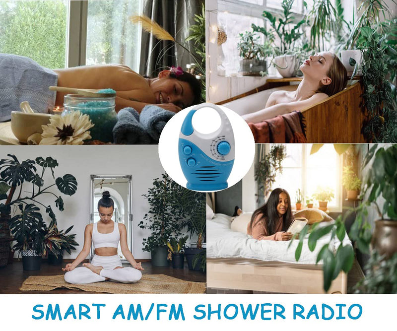 Shower Radio, Bathroom Radio AM FM, Waterproof Hanging Shower Radio Adjustable Volume blue