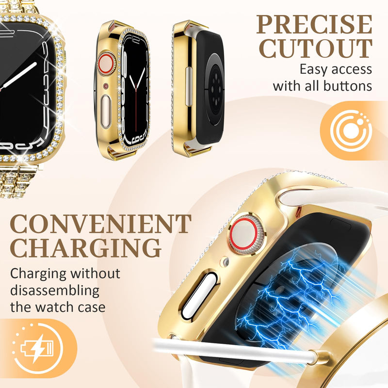 JR.DM Bling Case Compatible with Apple Watch Series 4/5/6/SE/SE2/SE3 HD Screen Protector 40mm, Women Sparkling Diamond Rhinestone Bumper Protective Face Cover for iWatch Accessories, Gold A1-1pcs-Gold 40 Mm for Series 6/5/4/se/se2/se3