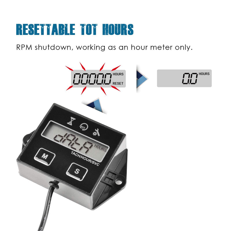 Runleader Digital Hour Meter Tachometer, Maintenance Reminder, User Shutdown, Use for ZTR Lawn Mower Tractor Generator Marine Outboard ATV Motor Snowmobile and Gas Powered Equipment (1) 1