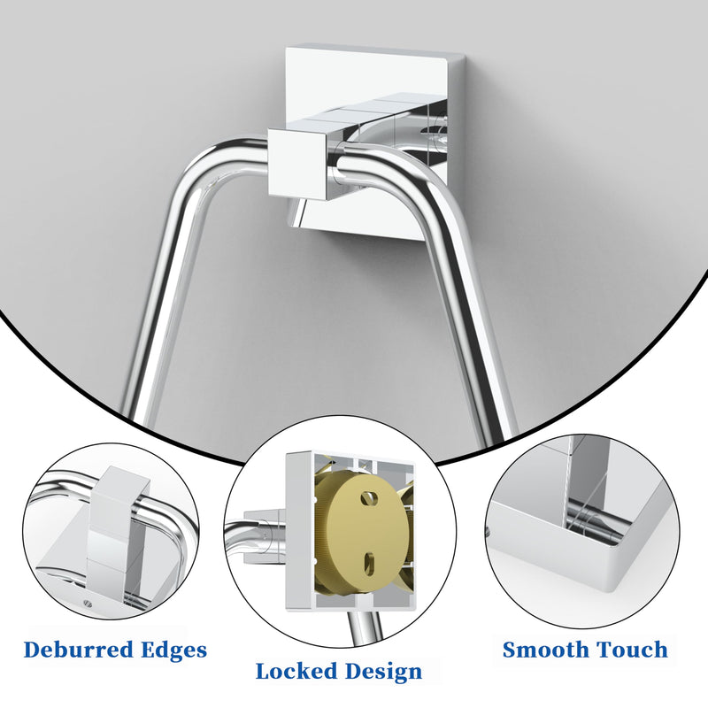 RUACQ Towel Ring, Square Base Hand Towel Ring, Stainless Steel Hand Towel Holder for Bathroom Wall, Sturdy and Rust-Resistant (Chrome, 2Pack) Chrome 2