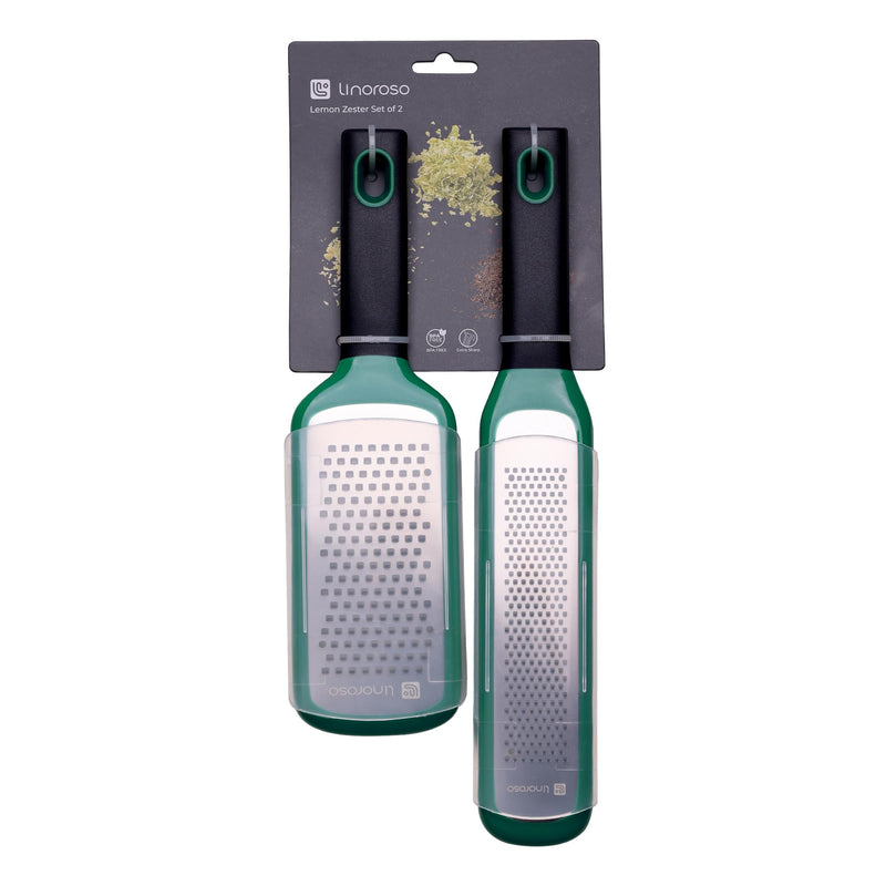 linoroso Lemon Zester & Cheese Grater Set of 2 - Kitchen Handheld Grater Tool for Cheese, Garlic, Ginger, Nutmeg, Chocolate, Fruits - Razor Sharp Stainless Steel Blade with Protective Cover