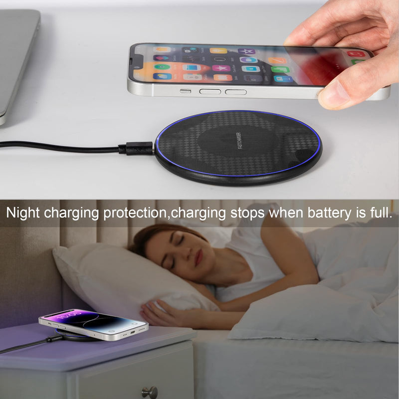 Wireless Charger, 15W Max Fast Wireless Charging Pad Compatible with iPhone 15/15 Pro/15 Plus/15 ProMax/14/14 Pro/14 Plus/13/12/Samsung S24 /S24Ultra/S23 Ultra/S22/S21/S20/Note 10, AirPods Pro