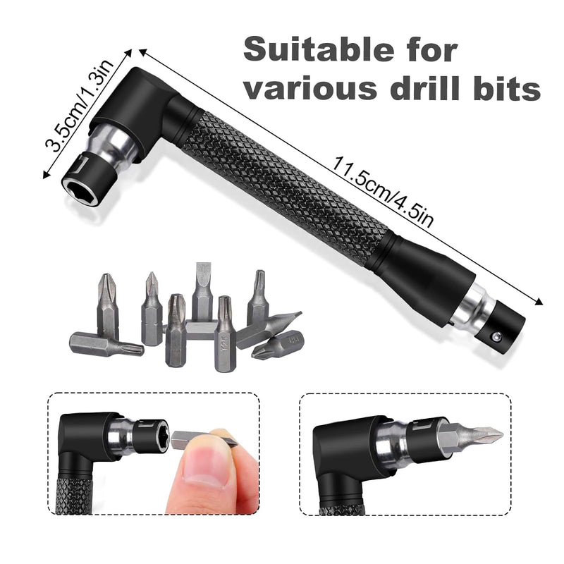 17Pcs Flexible Drill Bit Extension, Include 3Pcs Rotatable Socket Adapter 2Pcs Hex Shank 105° Right Angle Drill Attachment 10 Short Screwdriver Bits 90° Angled Bits and Bendable Extension 17*black