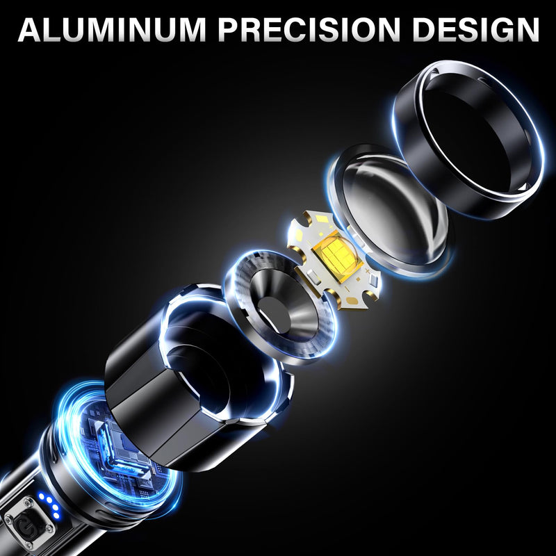 AKNEAR Rechargeable LED Flashlight 99000 High Lumens, Super Bright Flashlights with Zoomable & USB C Rechargeable & 5 Light Mode & IPX-7 Waterproof, Powerful Flash Light for Home, Hiking, Camping 2 Pack Standard Display