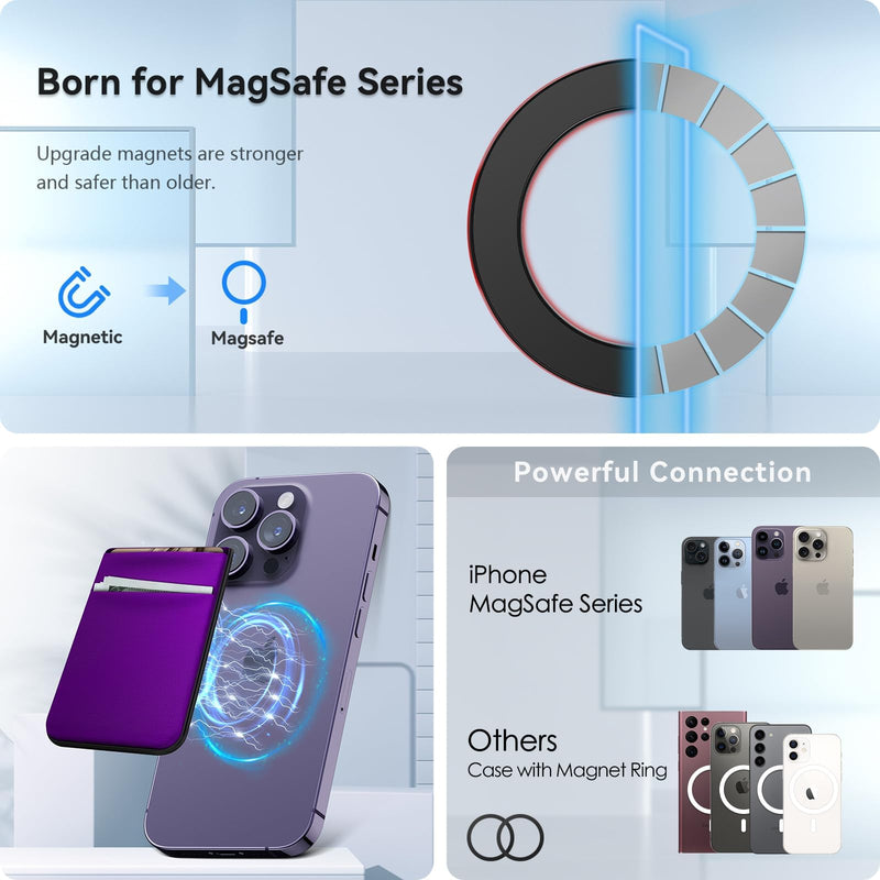 Magnetic Wallet for iPhone 17/16/15/14/13/12 Series, 5 Card Stick on Back of Phone Credit Cards, Leather Card Holder, Dark Purple
