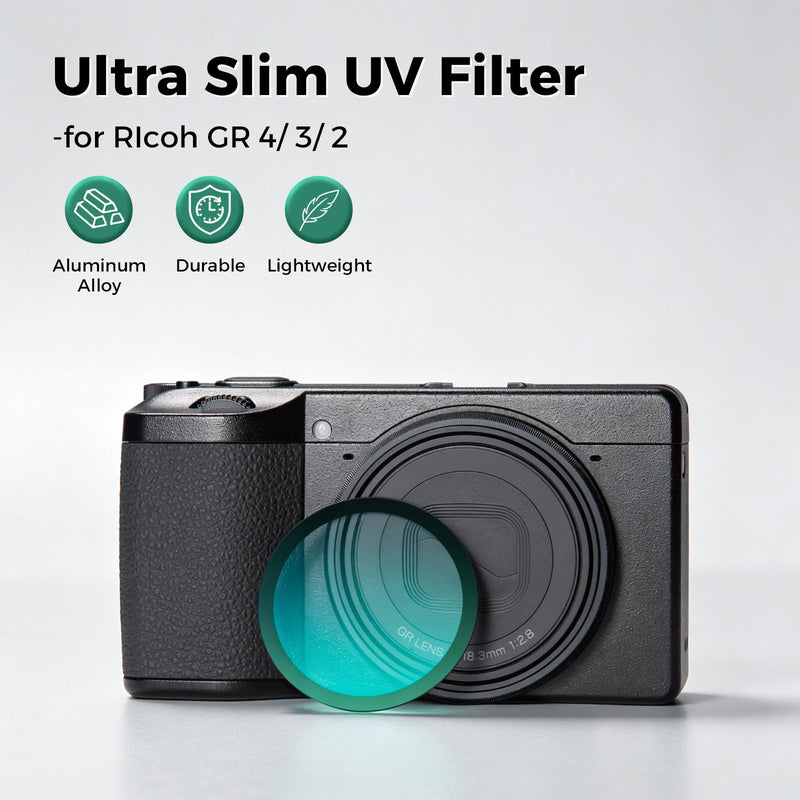 Ultra Slim Multi-Coated UV Filter for Ricoh GR II/III/IV | High-transmittance UV Filter for Ricoh GR3/GR4 reduces flare/ghosting, protects from scratches/dust, includes cleaning cloth