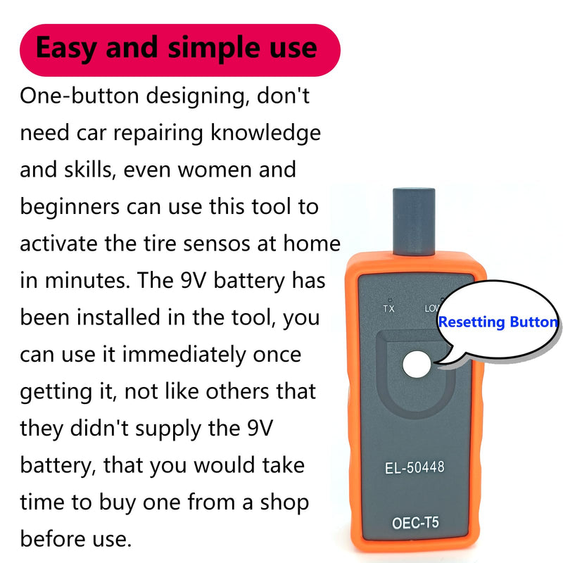 Chevy TPMS Relearn Tool with Battery GM TPMS Relearn Tool Chevy TPMS Reset Tool TPMS Programming Tool for GM Chevrolet Cadillac Buick GMC Tire Pressure Sensor Reset Tool EL 50448