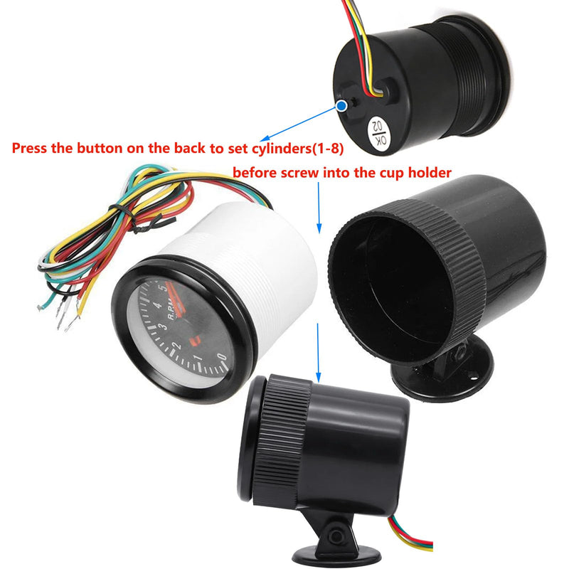Universal 2" Tachometer 8000 RPM Meter with Gauge Holder for 12V Gasoline Car Engine 1-8 Cylinders
