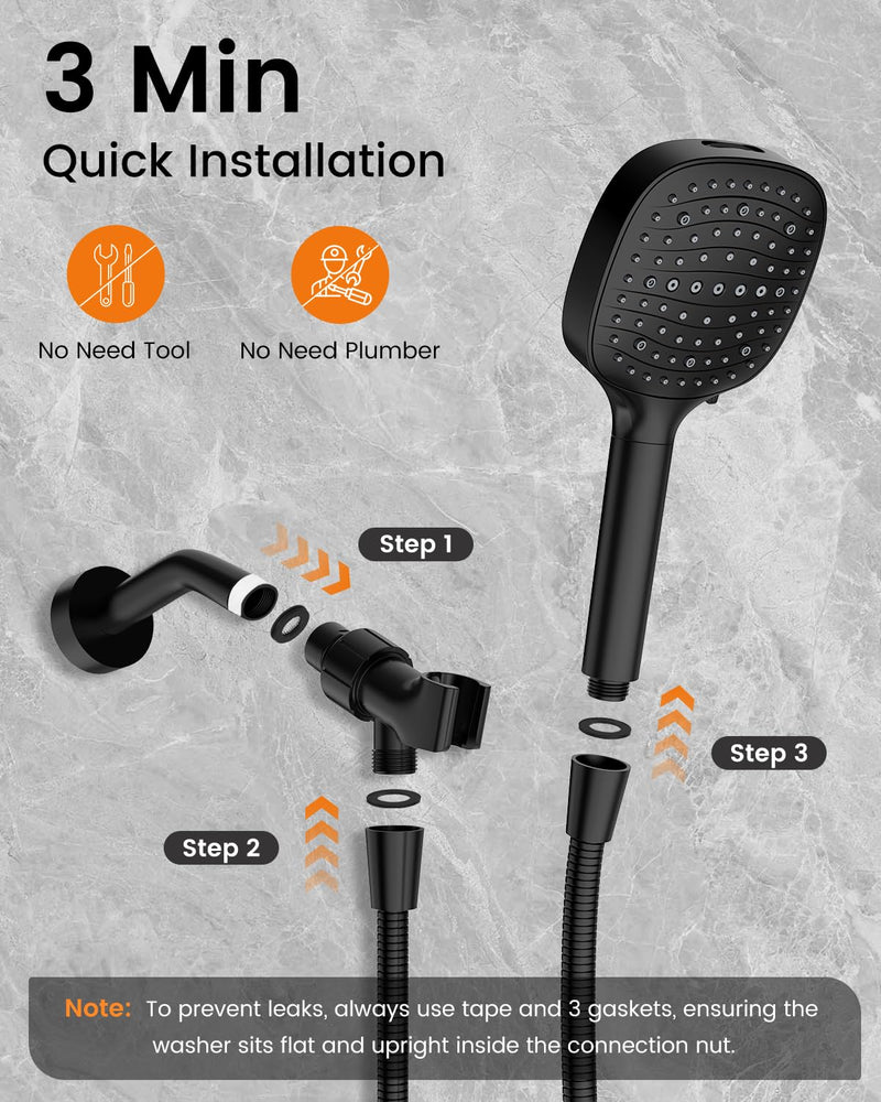 Filtered Shower Head with Handheld, High Pressure 7 Mode Black Handheld Shower Head with Hose and Filters for Hard Water, Built-in Power Wash to Clean Tub, Remove Chlorine - Reduce Dry Itchy Skin