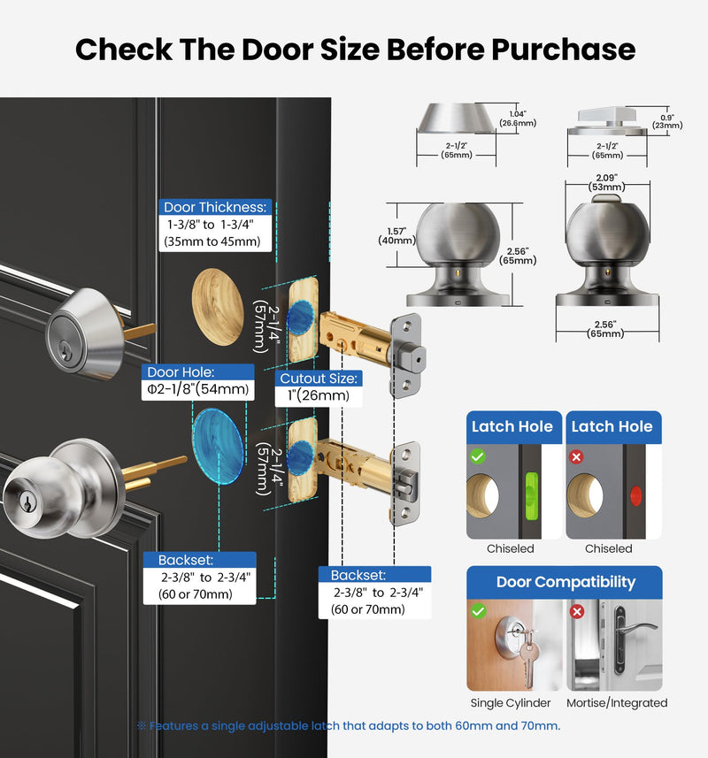Veise Keyed Alike Exterior Door Knob and Single Cylinder Deadbolt Combo Set, Easy Installation Keyed Same Entry Door Lock for and Entrance Front Door, Heavy Duty, Brushed Nickel 1