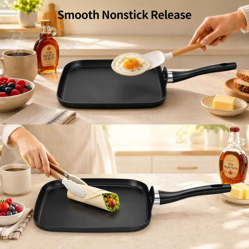 10 Inch Square Griddle Pan, Nonstick Grill Pan for Cooking Eggs, Omelettes, and More, Griddle Cookware, PFOA Free 10" Grill Square Pan