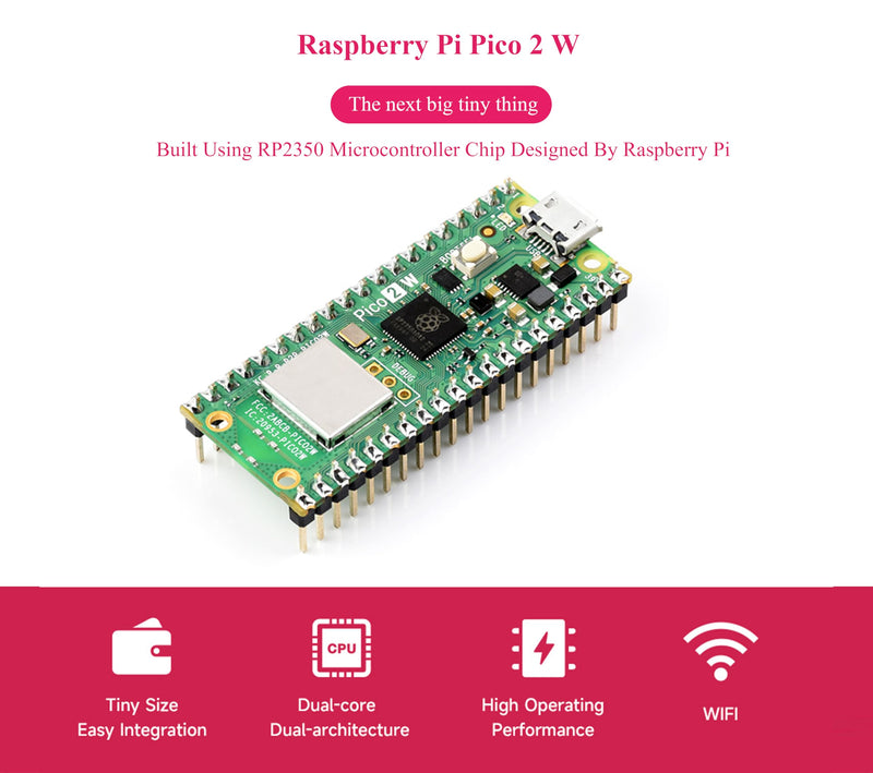 (2PCS) Pico 2 W with Color-Coded Pre-Soldered Header Compatible with Raspberry Pi Pico 2 W Microcontroller, 2.4GHz 802.11n Wireless LAN WIFI4 and Bluetooth 5.2, RP2350 Dual-Core& Dual-Architecture