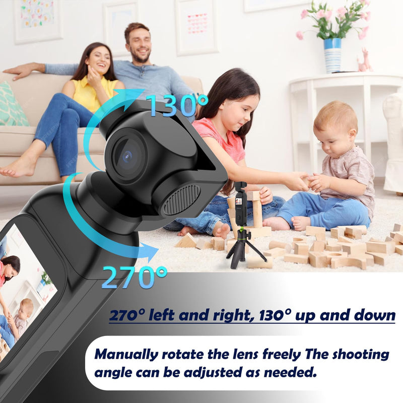 Vlogging Camera 1080P with External 7 Hours Battery Handle Grip | Pocket Camera, Body Cam, Touch Screen, WiFi, Dual Adjust Rotated 330 Degrees Lens, 32GB Card, Vlogs for daily life, travel