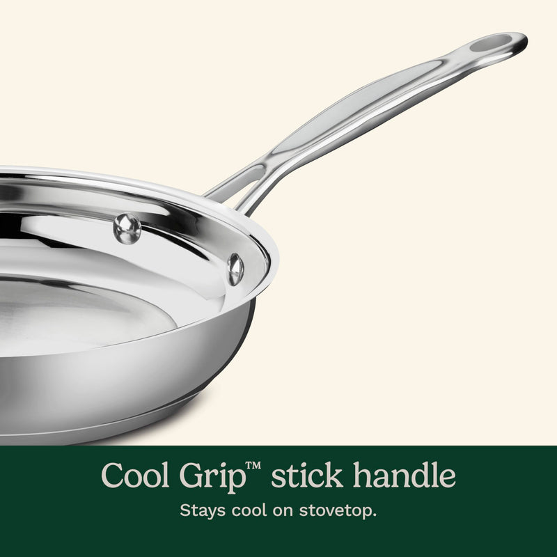 Cuisinart 10-Inch Open Skillet, Stainless Steel Skillet Large Kitchen Pan, Dishwasher Safe, Compatible with Induction, Electric, Gas Cooktops, Oven Safe Saucepan, Cool Grip Handles Chef's Classic Stainless