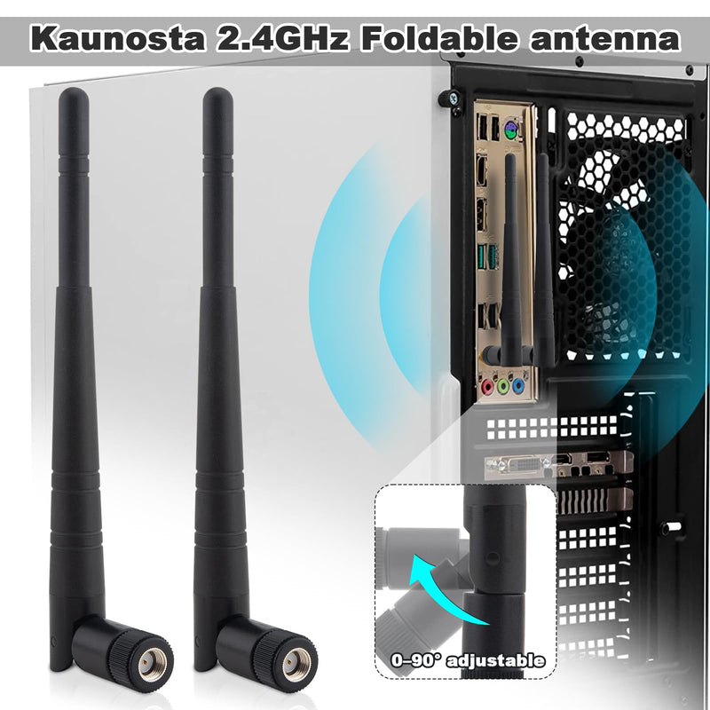 WiFi Bluetooth Antenna 2.4GHz 3dBi RP-SMA Male Foldable Antenna + 17cm U.FL IPX to RP-SMA Female Pigtail Cable for Router Wireless Network Devices Desktop PC USB Adapter Security Camera 2Pcs