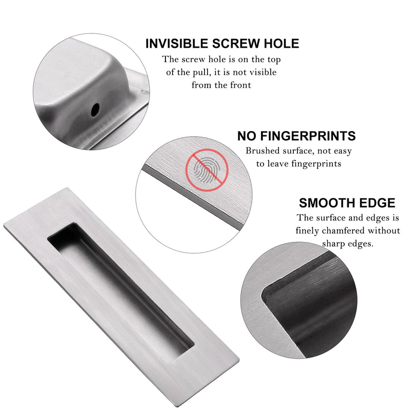 CozyTower Recessed Pocket Door Pull Hardware Flush Door Handles, Sliding Closet Door Pull, 6 Inch Brushed Stainless Steel Finger Door Pulls Rectangular(4 Pack) Brushed Stainless Steel-4 Pack