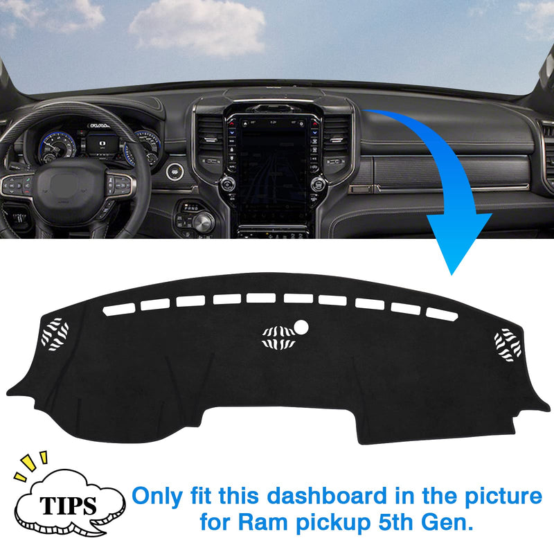 Autorder Dashboard Cover Mat for 2019-2026 Dodge Ram 1500 2500 3500 Accessories Dash Cover Flannel Dash Mat Sunshade Glare UV Rays Protector Black 2019-2026 Ram
