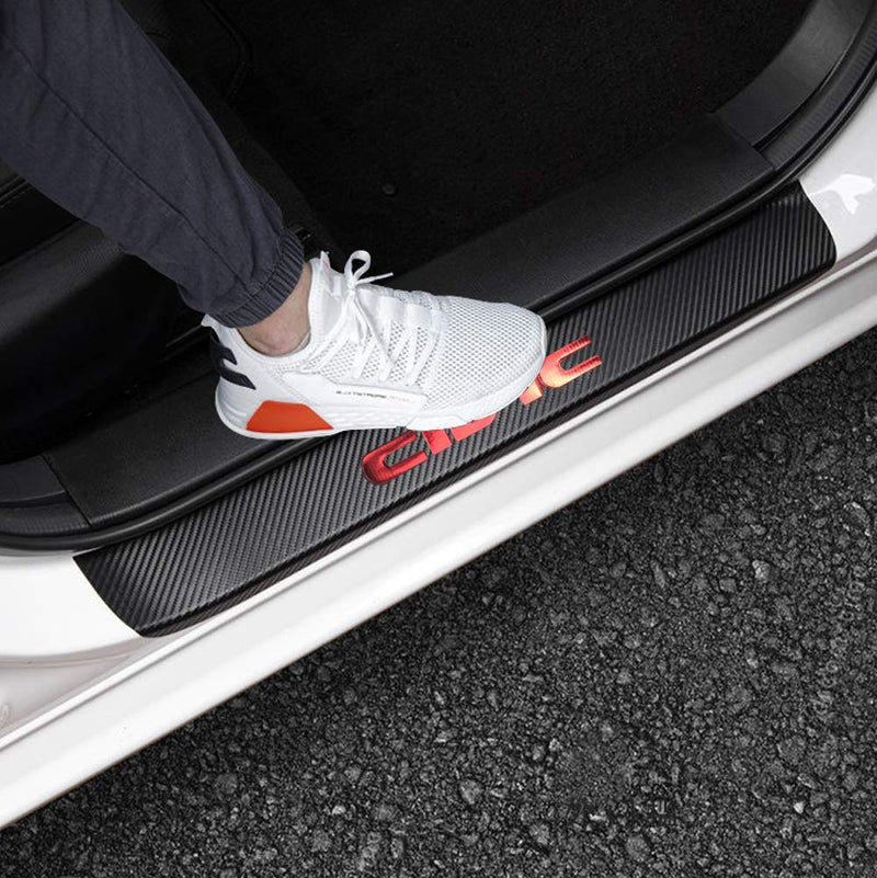 LEXLEY For Honda 2005-2023 2024 2025 4-Door CIVIC Carbon Fiber Style Leather Door Sill Protector Anti-Dirty Scuff Plate Cover Guard Sills Protector Trim,Welcome Pedal Protect 4PCS -RED RED