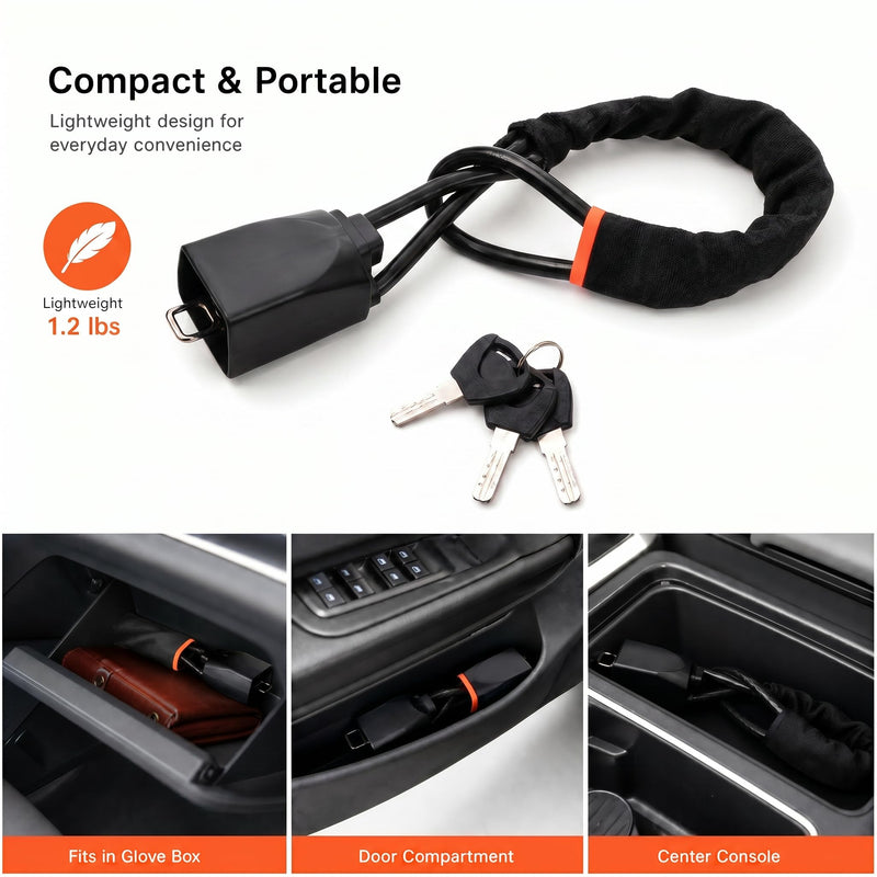 Car Steering Wheel & Seat Belt Lock, Black, 17 Inch | Thickened Braided Steel Wire, 3 Keys Included, Universal Anti-Theft Device, For Car/SUV/Truck/Golf Car