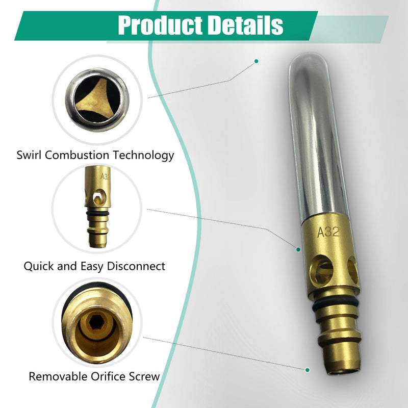 0386-0106 A-32 3/4" Air Acetylene Torch Tip for Torch G-4 or PLF-A5 Handles, Soft Solder 4 to 6", Silver Braze 1-1/2 to 4", Manual Lighting, Quick Connect, Removable Orifice Screw