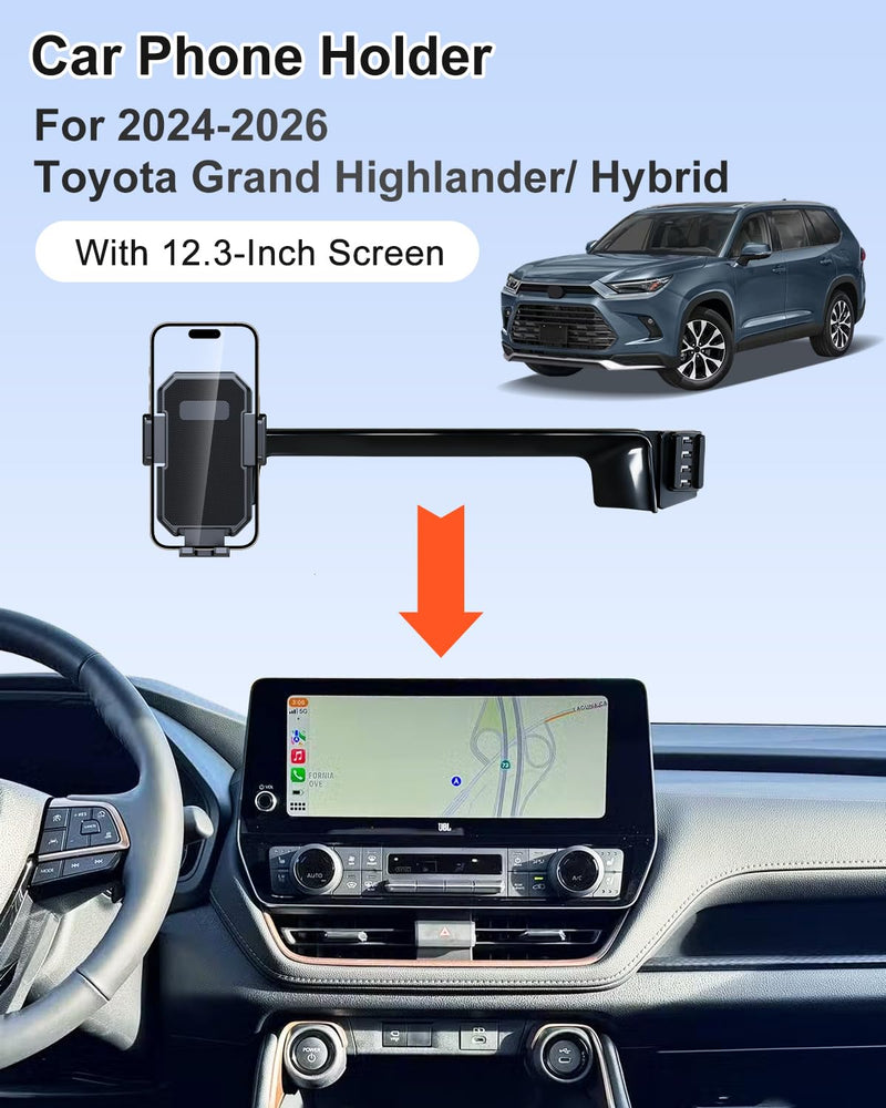 PZK Car Phone Mount for Toyota Grand Highlander 2024-2026 12.3-inch Screen | XLE/Limited/Platinum/Hybrid Auto Lock Car Phone Holder 360° Rotation Hands-Free Not Affect Vent for All 4.0-7.0'' Phones