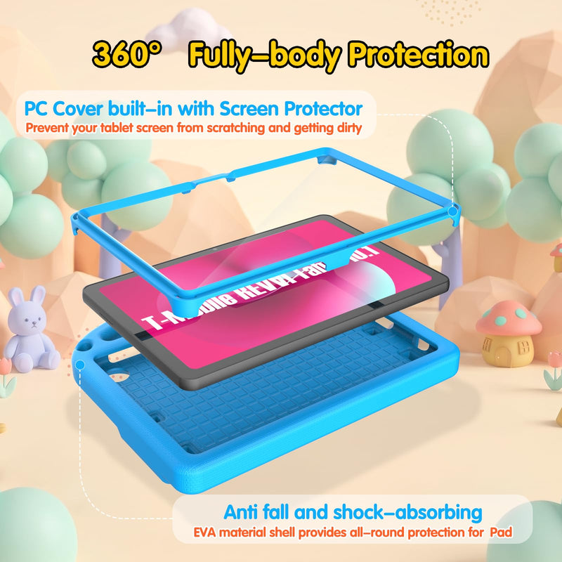Sanyetral Kids Case for T-Mobile Revvl Tab 2 10.1 Inch (2025 Release) -Blue | Lightweight Shockproof for Revvl Tab 2 Tablet Case Kids with Screen Protector/Handle/Stand/Shoulder Strap Blue