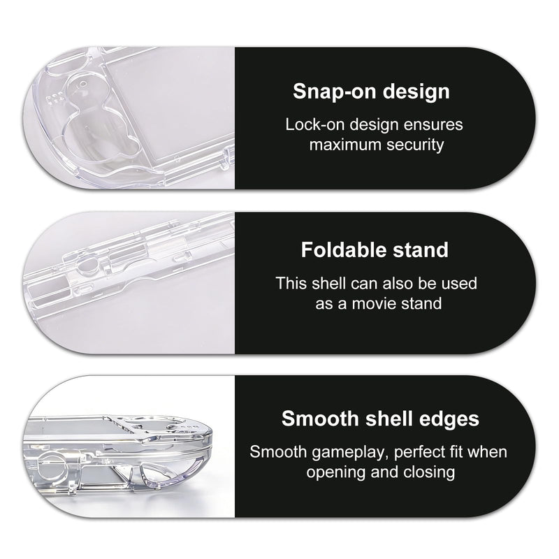 Clear Crystal Hard Shell Case Set for Vita 1000 PCH-1000 Game Console, Clear Protective Case with Tempered Glass Protective Films & Joystick Caps for Retro Game Enthusiasts