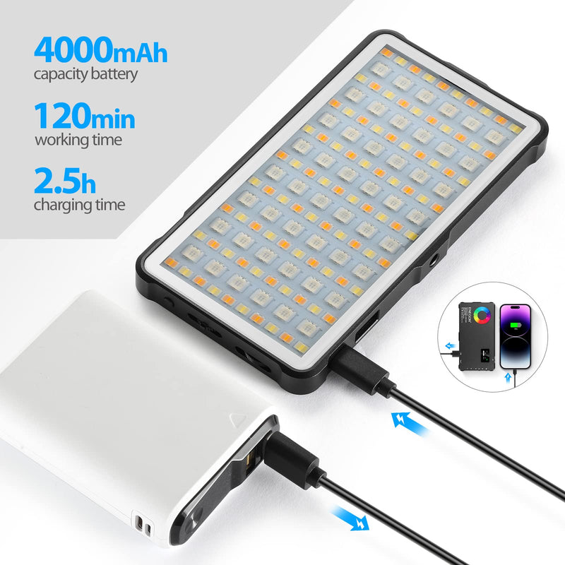 ENEGON RGB Video Light, Built-in 4000mAh Rechargeable Battery LED Camera Light Full Color 24 Common Light Effects, CRI≥95 2500-9000K LED Video Light Panel with Power Bank Function. RGB Photo Fill Light