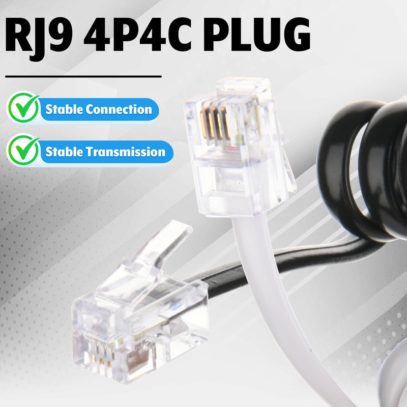 2 Pcs Telephone Handset Cords, 10 FT Uncoiled Landline Phone Handset Cable Universal Replacement Cable Compatible with RJ9 4P4C Landline Phones (Black & White)