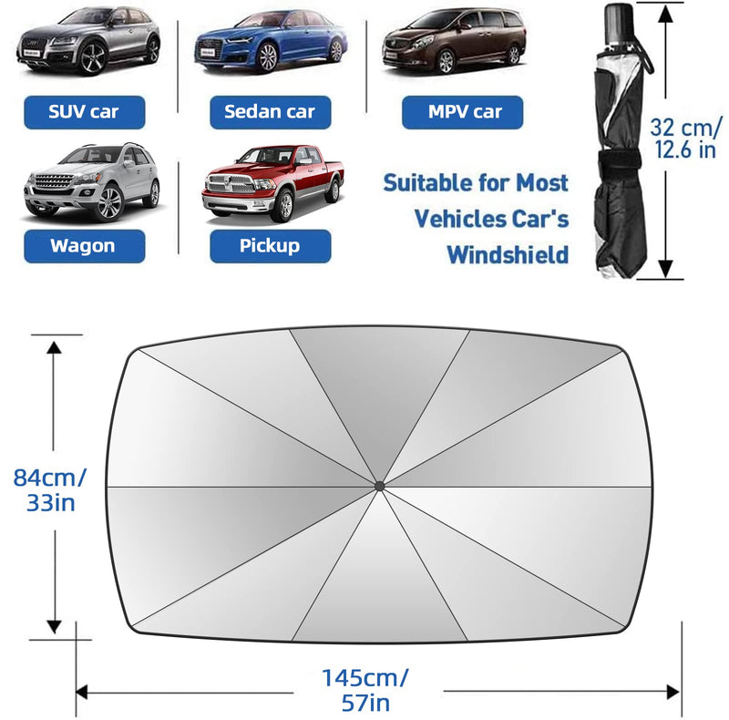 2025 Windshield Sun Shade Umbrella, Foldable Car Umbrella Sunshade with UV Block Car Front Window (Heat Insulation Protection) for Auto Windshield Covers Trucks Cars (Large) Large