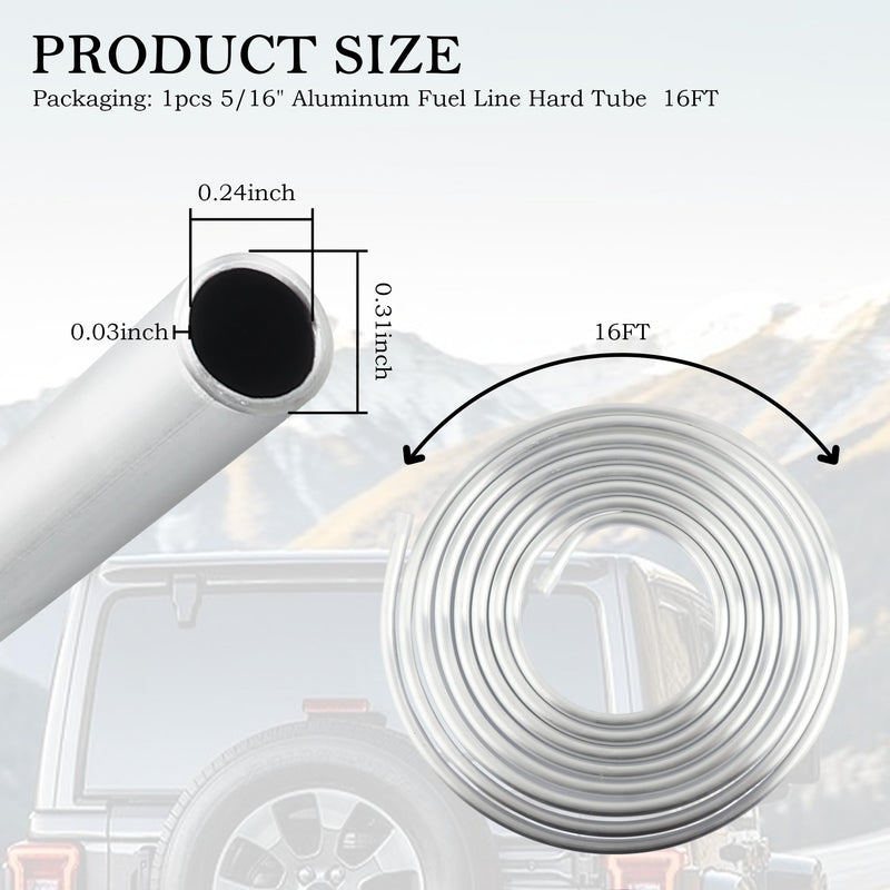 OD 5/16" Fuel Line Aluminum Tubing,16Ft 5/16" Steel Fuel Line for Hard Metal Fuels Lines/Gas Lines Replacement,Cuttable Car Accessories for Fuel/Transmission Systems (5/16" OD - 16FT) 5/16" OD - 16FT