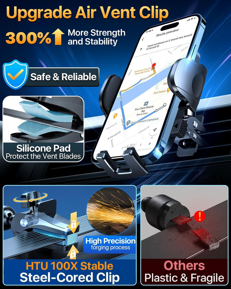 Car Phone Holder【2026 Upgraded 100+LBS Suction & Safety Cert】 Cell Phone Car Mount for Truck Heavy Duty Phone Holder for Dashboard/Windshield/Vent for iPhone 17 16 Pro Max, Dark Black