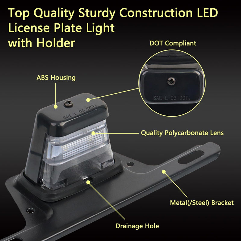 LED License Plate Light with License Plate Holder Bracket Mount Steel Metal Trailer License Plate Bracket ABS Housing PC Lens for Boat Trailer Truck 12V DC Tag Light with Bracket (Black) Black