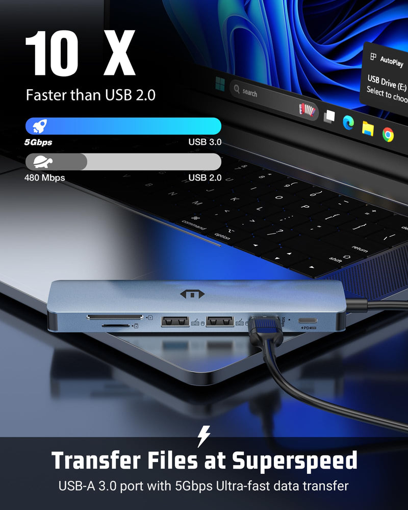 USB C Hub, oditton 7 in 1 USB Adapter Featuring 4K HDMI, 100W PD, USB 3.0 Ports, 2 x USB 2.0 Ports, SD/TF Card Reader Compatible with iMac, Surface, XPS, Thinkpad, Galaxy and More