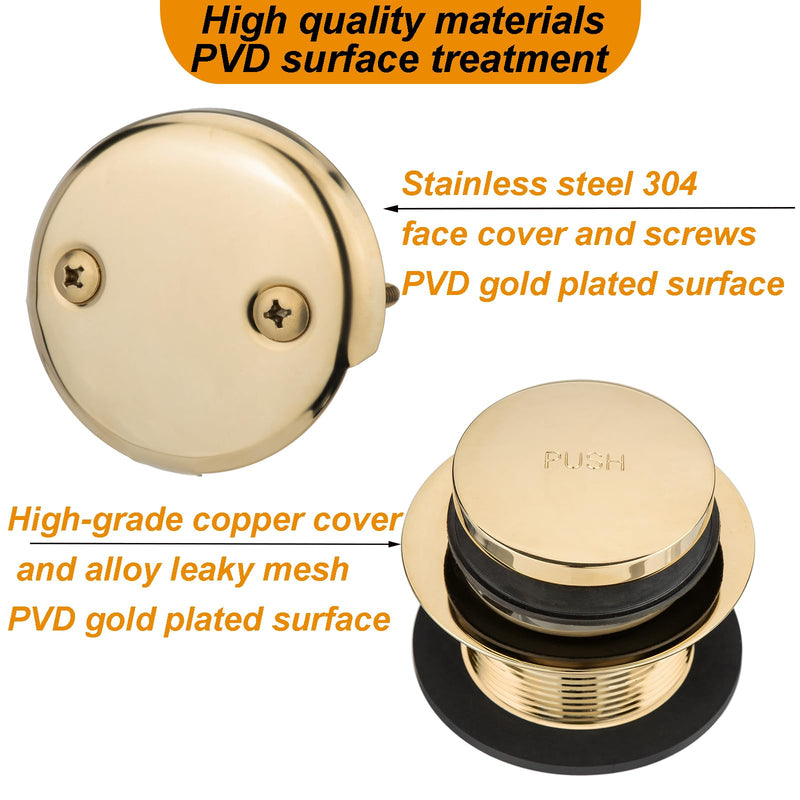 (1 Pack) Yariwiz 1-1/2" Golden Bathtub Tub Drain Kit Bath Waste Overflow Drain Tube Assembly with Touch-Toe Tub Drain Stopper and Overflow Faceplate Gold Style 5
