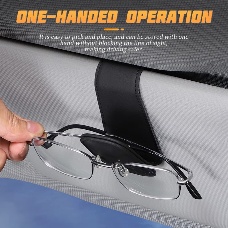 AICEL Sunglasses Holders for Car Sun Visor, Leather Eyeglasses Hanger Mounter, Magnetic Glasses Holder and Ticket Card Clip, Auto Interior Accessories Universal for SUV Pickup Truck Black/Leather