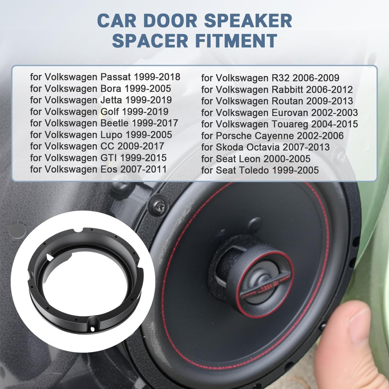6.5 Door Speaker Adapter Install Kit for Volkswagen | Solid Speaker Ring Spacer Water-proof Mount Bracket Compatible with Volkswagen Passat Jetta Golf Beetle GTI Touareg 1999-2017