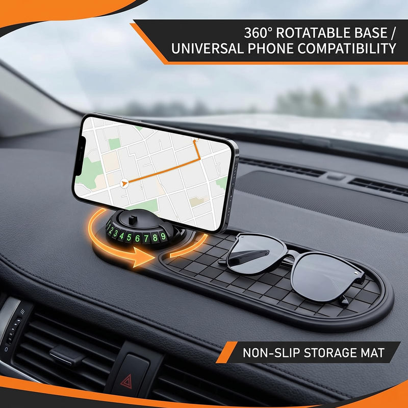 Multifunction Universal Anti Slip Mat for Car Dashboard Keys Gadgets | 3-In-1 Multifunctional 360° Rotating Anti Slip Phone Holder For Car Phone Holder Pvc Dashboard Mat, Fit For Cars, Trucks