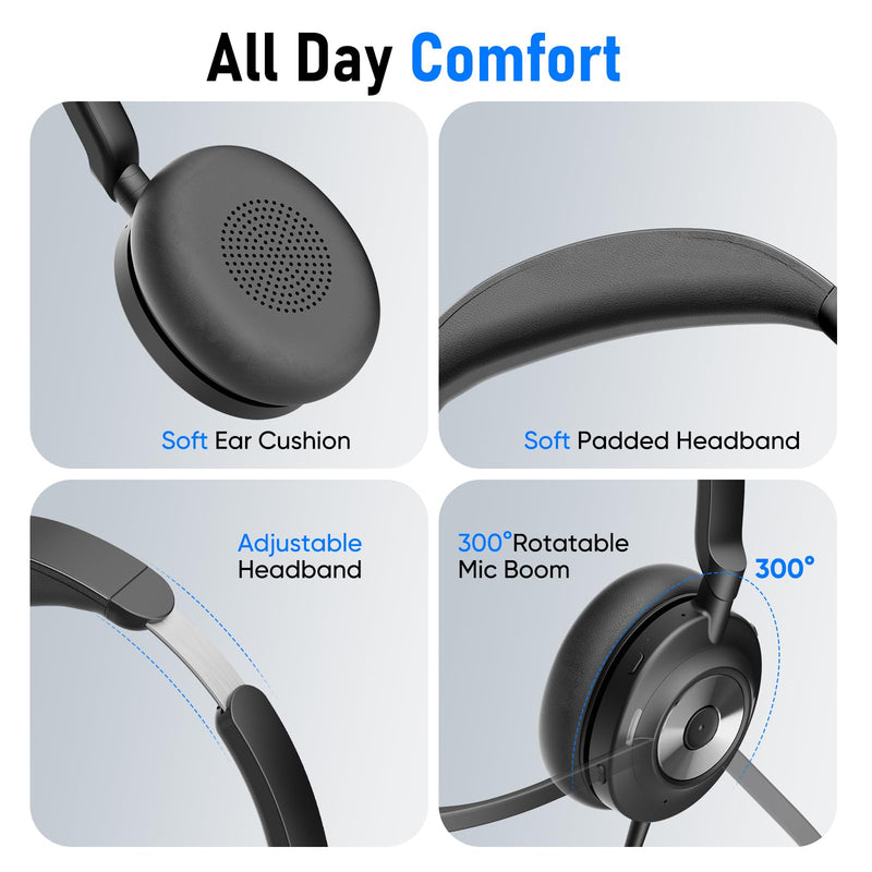 USB Headset with Microphone for PC, Active Noise Cancelling Headphones with ENC Noise Cancelling Mic, Wired Office Computer Headset with Mute for Call Center, Teams, Zoom BNG818