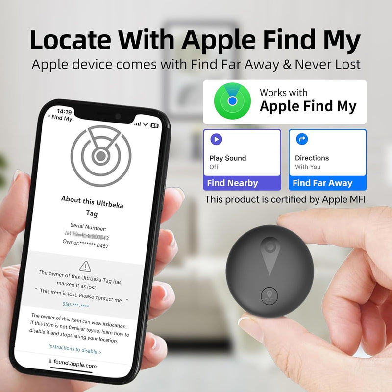 Nilone Undetectable GPS Tracker for Vehicles - Real-Time Tracking Device | No Monthly Fee/No SIM Card, Works with iOS Find My | Mini Hidden Magnetic GPS Locator, Ultra-Slim, IP68 Waterproof, Reliable Black