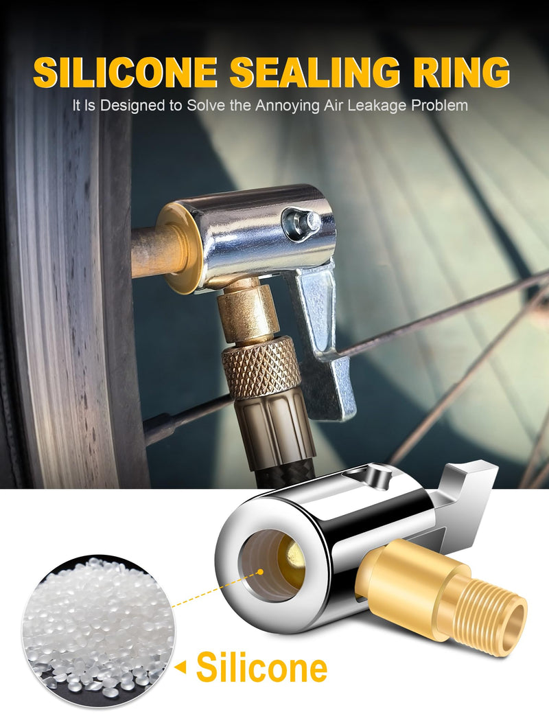 2-Packs Lock On Air Chuck Tire Inflator Hose Adapter, Metal Locking Tire Chuck with Standard Tire Valve Thread, No Leakage Tire Inflating Hose Nozzle for Portable Tire Pump/Air Compressor Locking Tire Inflator Nozzle