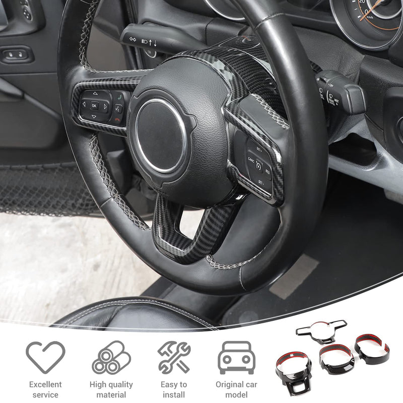 for Jeep JL Carbon Fiber Steering Wheel Trim Kit for Jeep Wrangler JL JLU 2018 up for Gladiator JT 2020 up Black Carbon Fiber Interior Accessories 7pcs