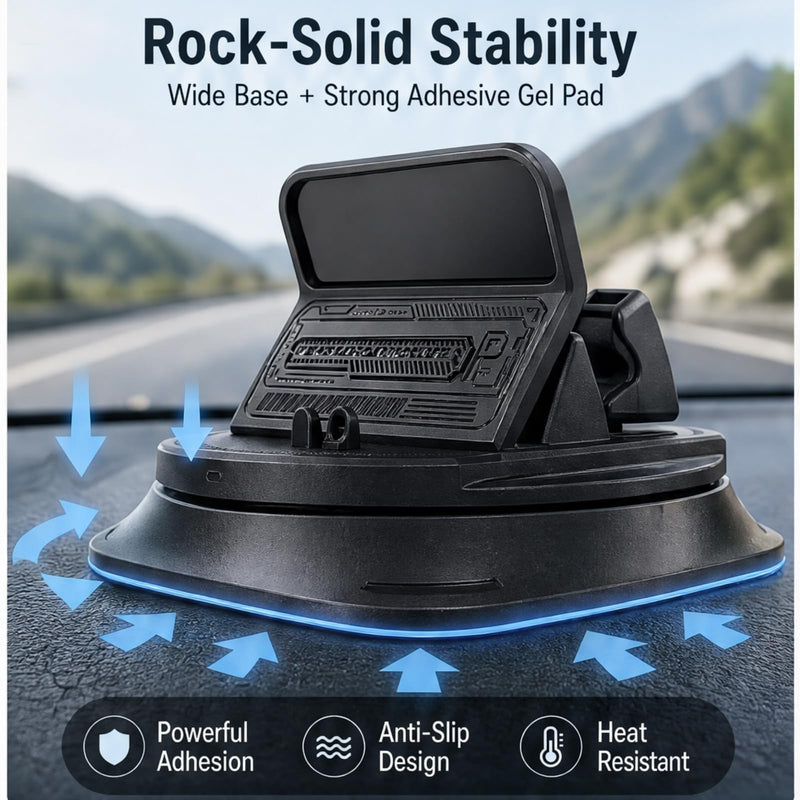Adhesive Dashboard Car Phone Holder 360 Degree Rotation, Anti-Slip Silicone Base & Spring Clip for Hands-Free Navigation, Compatible with iPhone and Android Phones 4-7 Inches, Black black-with Adhesive Silicone Base