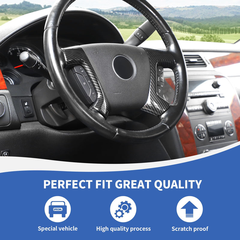 Carbon Fiber Steering Wheel Trim Cover Compatible with Chevy Silverado/Tahoe/Suburban/Avalanche/ESCALADE/GMC-Yukon/GMC-Sierra 2007-2013 Carbon Fiber